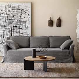 侘寂风布艺沙发客厅小户型一体可拆洗民宿公寓三人位沙发酒店家具