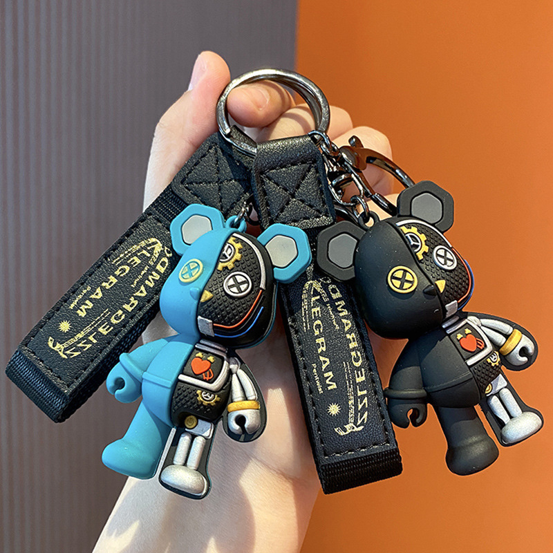 Mechanical bear keychain personalized men's car key chain cartoon Three-dimensional doll creative fashion bag bag ornaments