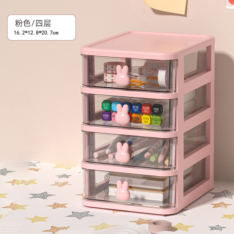 Cute Desktop Storage Box, Transparent Small Drawer-Type Desk Plastic Mini Storage Box, Rabbit Stationery, Space-Saving