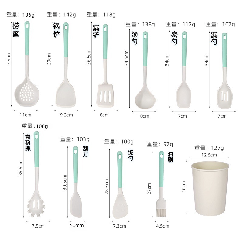 Nórdico color de silicona set de cocina sopa de sopa de cocina antiadherente para pala para fritar verduras casera sopa de cocina set de cucharas