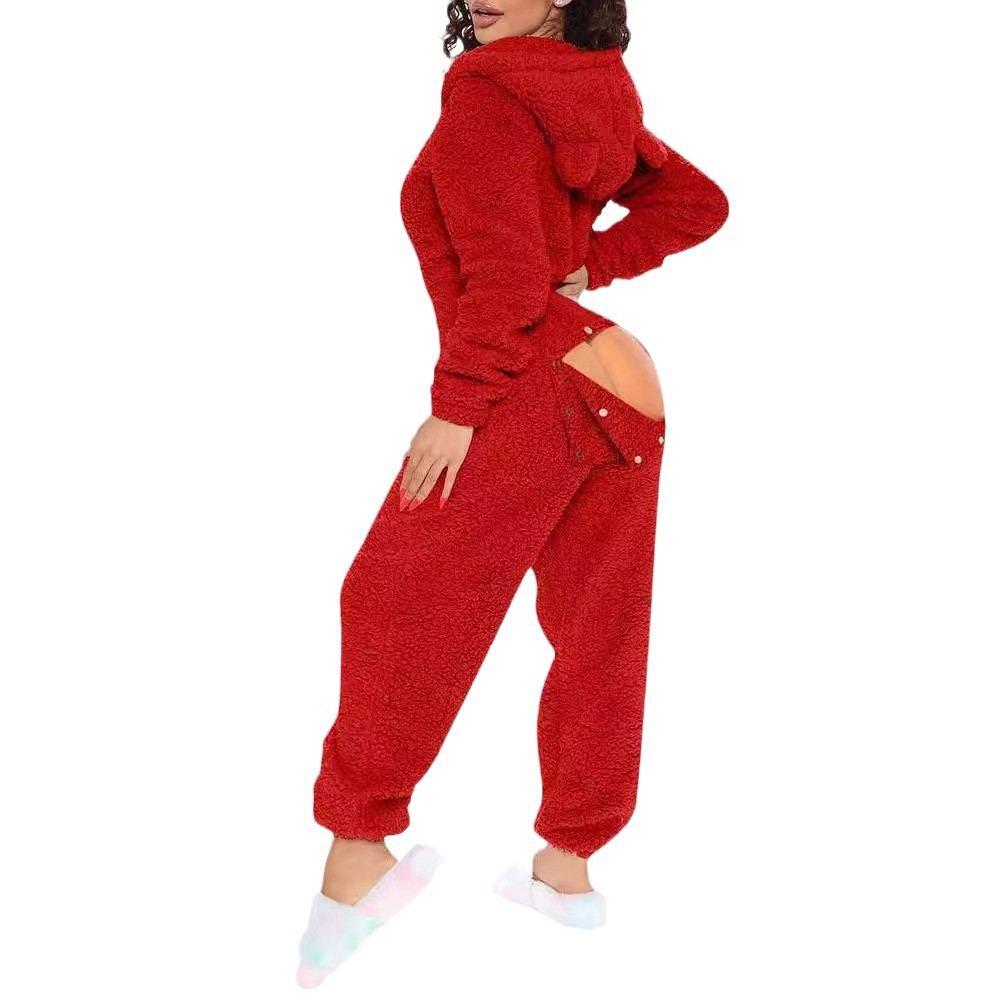 Kuscheliger Fleece-Langarm-Jumpsuit – Einteiliger Strampler für Damen (S-2XL, Schwarz/Rot/Pink/Dunkelgrau)_voghion.com