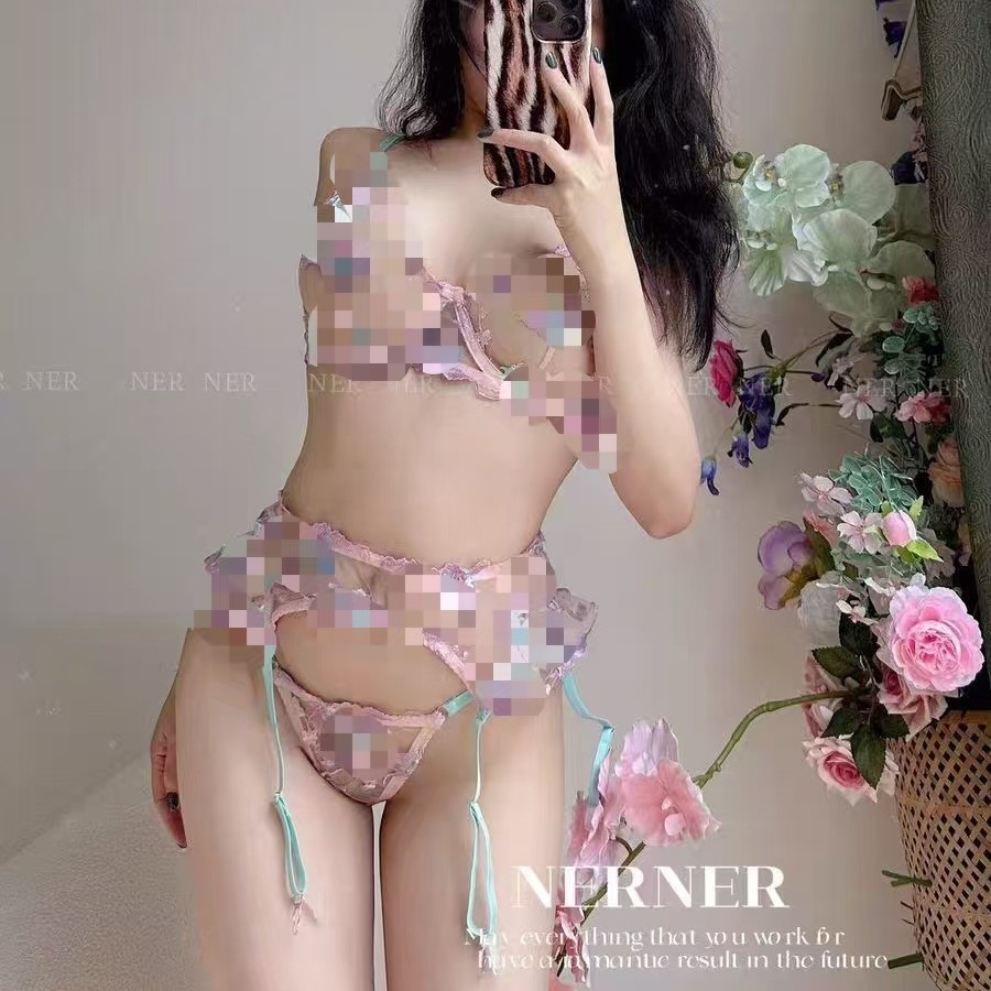 European and American Heavy Embroidery Splicing Strap Sexy Lingerie Sexy Lingerie Set Floral Sweet Bra Set Sweetheart