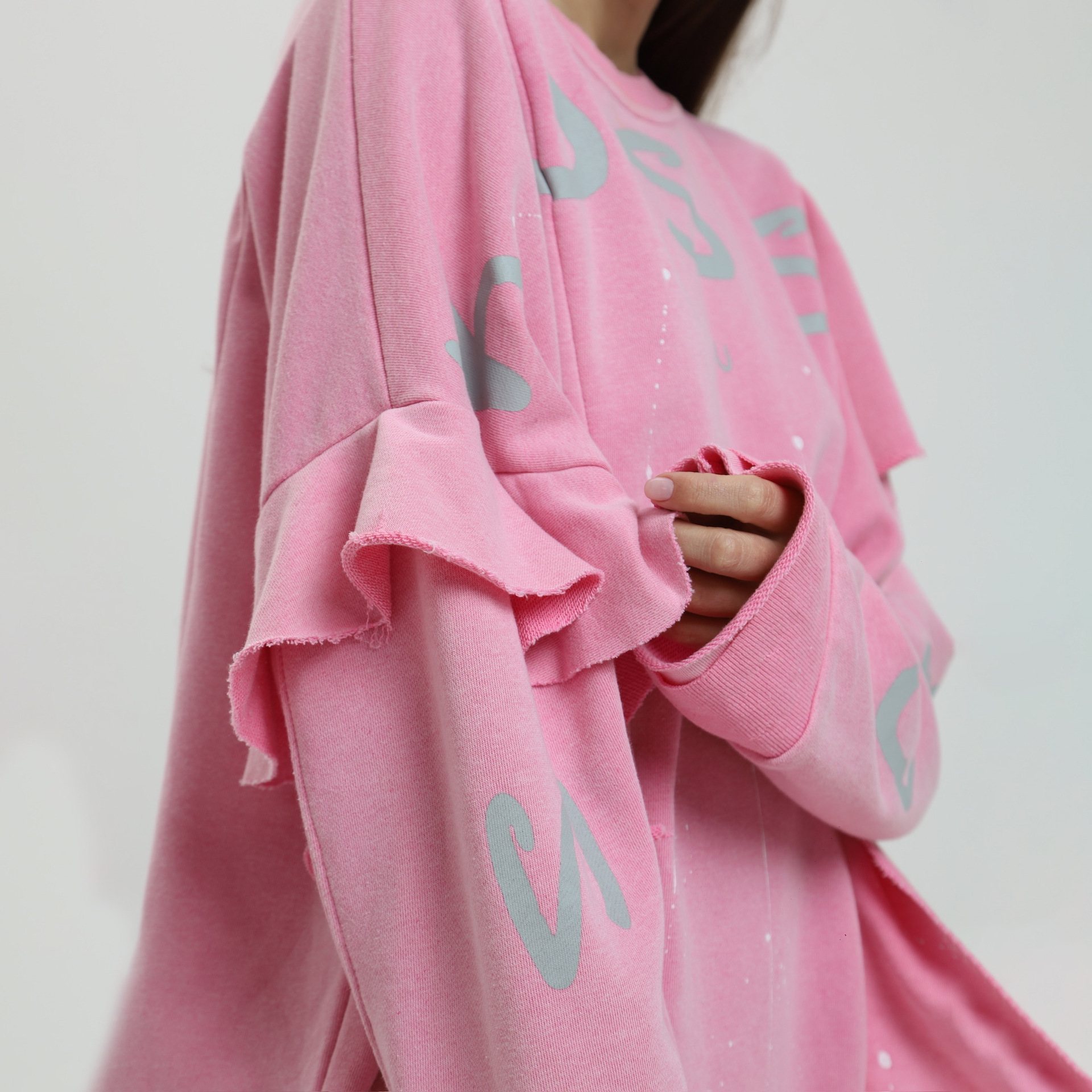 Street round Neck Mid Length Loose Lotus Leaf Sweatshirt Women Summer Dopamine Printing Sweatshirt Top