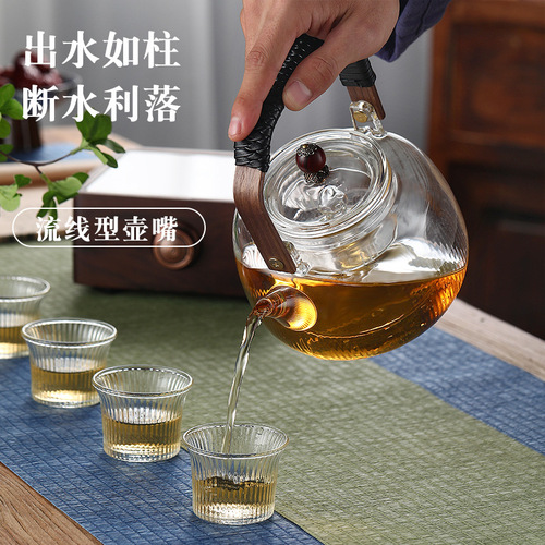 High borosilicate glass cooking dual-purpose lifting beam pot glass flower teapot boiling teapot boiling water tea health pot tea boiling device