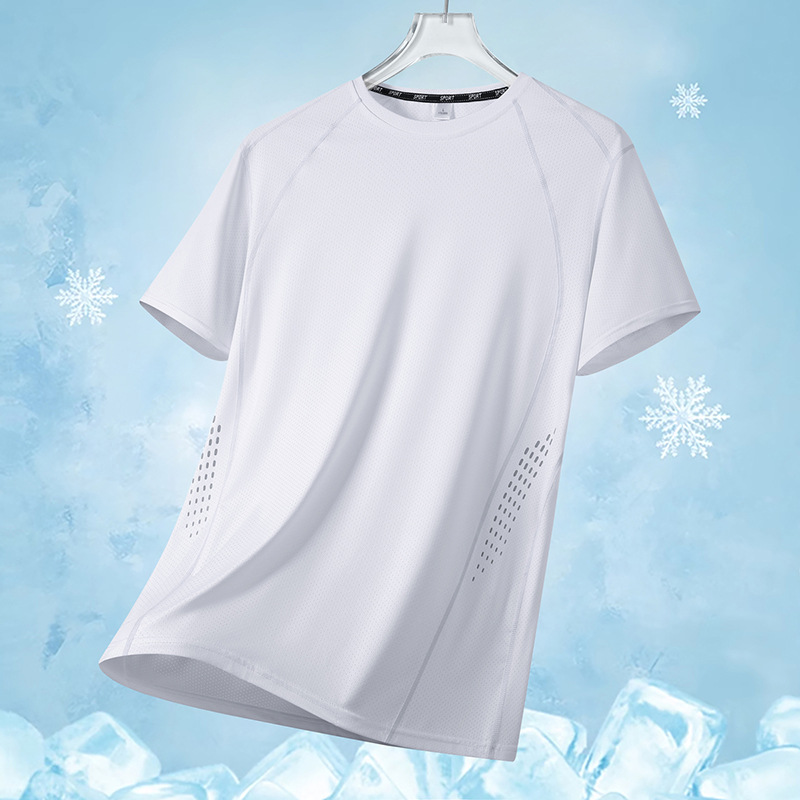 Camiseta de manga corta de secado rápido de seda de hielo de cuatro agujas y seis líneas para hombre