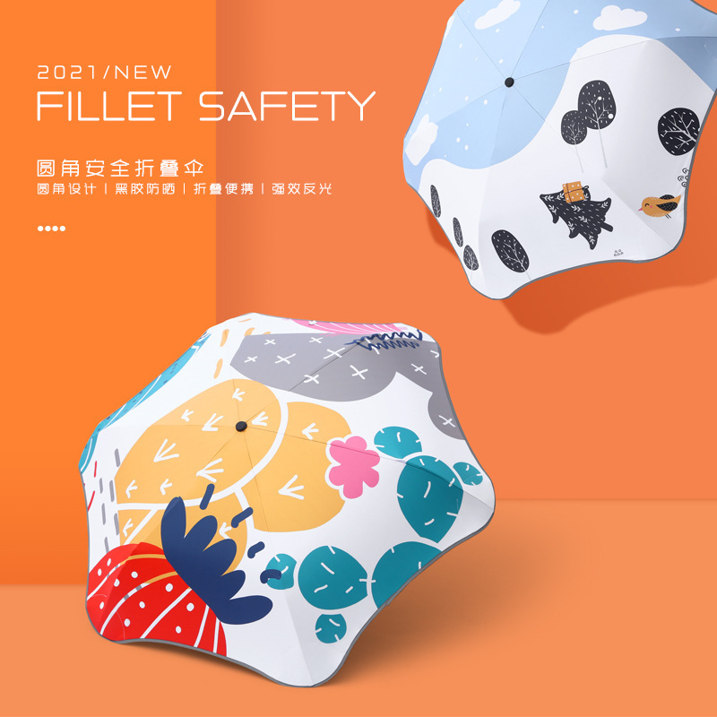 Creative New Hand Open Folding Umbrella Women's Rounded Reflective Strip Small Fresh Sun Protection UV Protection Sunny Umbrella