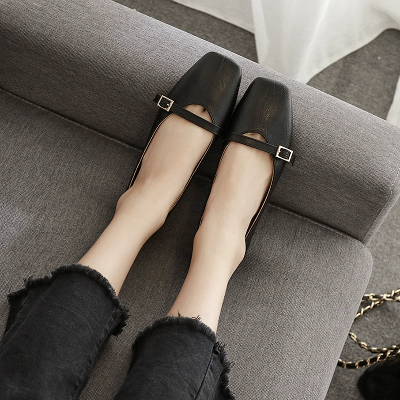 Одиночные туфли, женская обувь на плоской подошве с квадратным носком, осенняя винтажная Рабочая обувь с мелким ртом, Женская молочная обувь, 42 больших размера, женская обувь