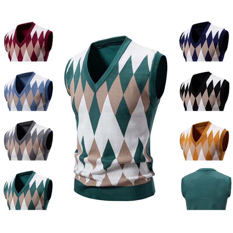 24 Autumn and Winter Thin Knitted Sweater Base Shirt New Cross-border Men's Fashion Trend Plaid V-neck Vest Vest 24 Autumn and Winter Thin Knitted Sweater Base Shirt New Cross-border Men's Fashion Trend Plaid V-neck Vest Vest
