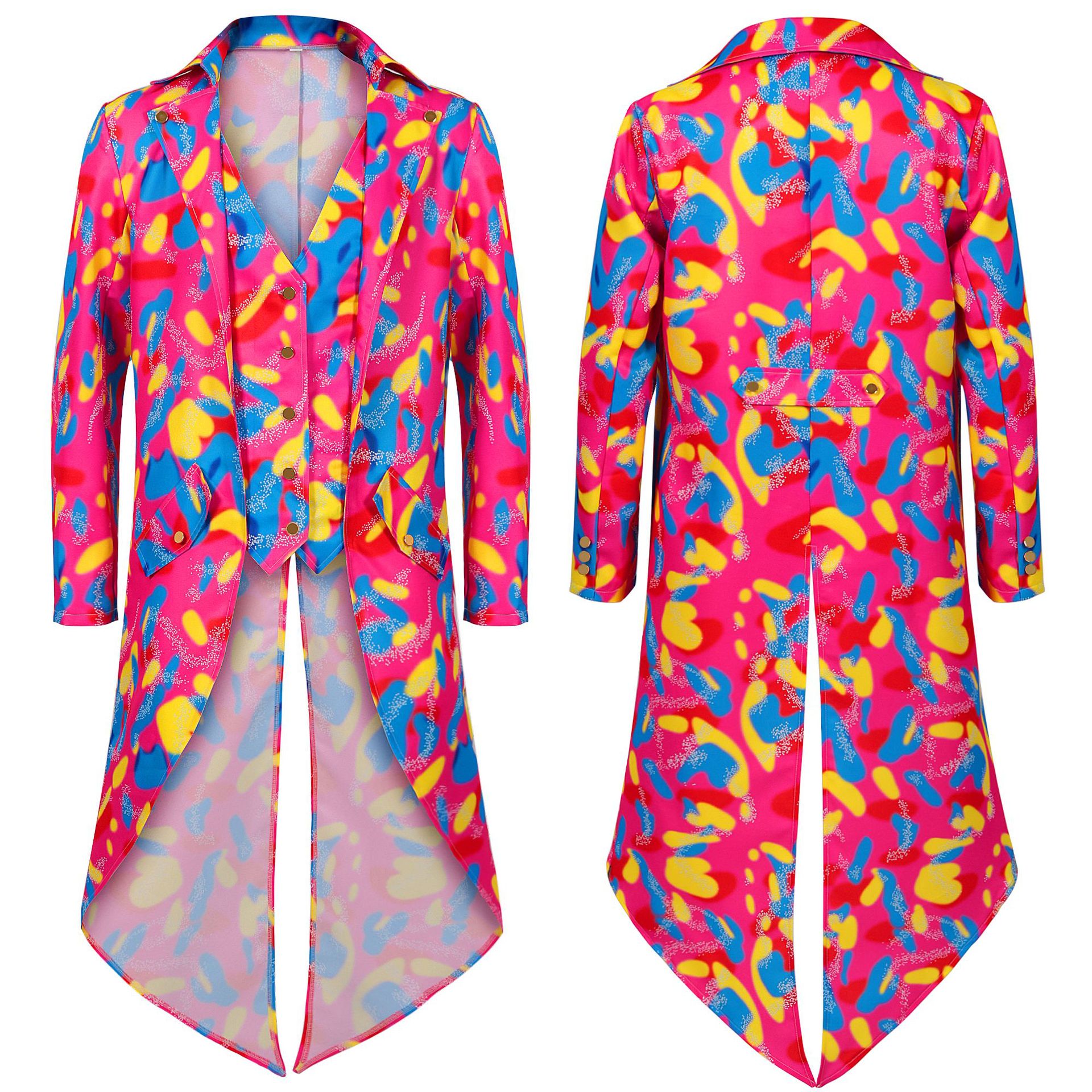 跨境外貿歐美亞馬遜萬聖節復古迪斯科印花燕尾服70年代狂歡節服裝