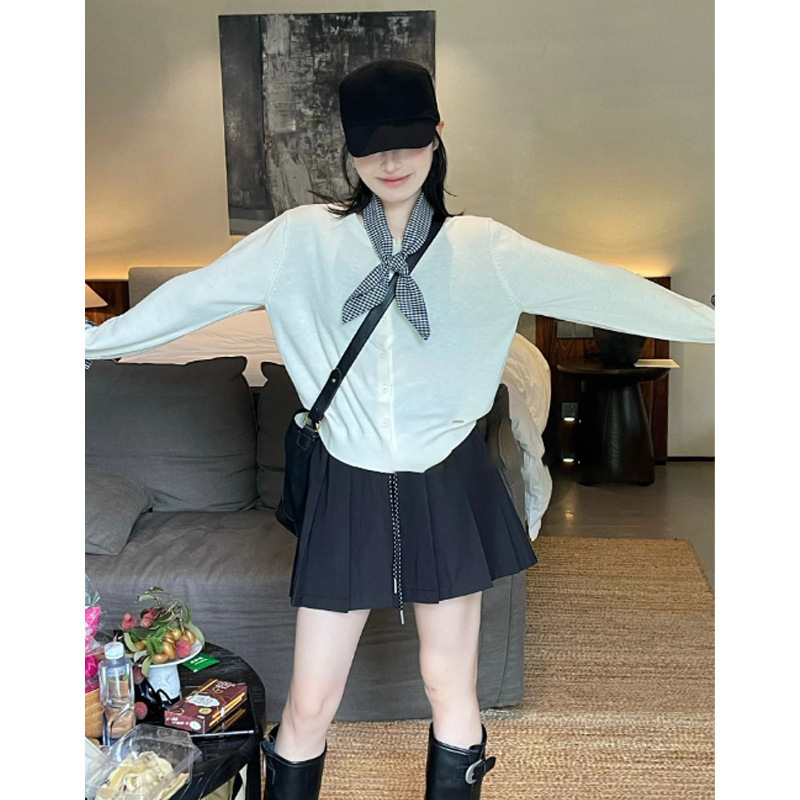 早秋新款假两件圆领毛衣外套女装2025韩系高级感气质针织开衫上衣|undefined