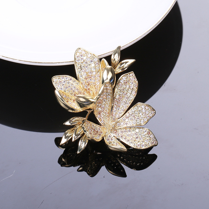 Inlay Design Korean Style Pin Flowers Copper Inlay Zircon Women's Brooches
