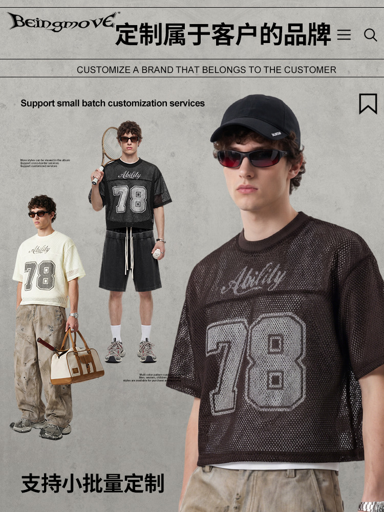 Calle secada| Verano americano marca de moda hombre Boxyfit malla plegable vestido de manga corta T-letter impresión camiseta de moda hombre