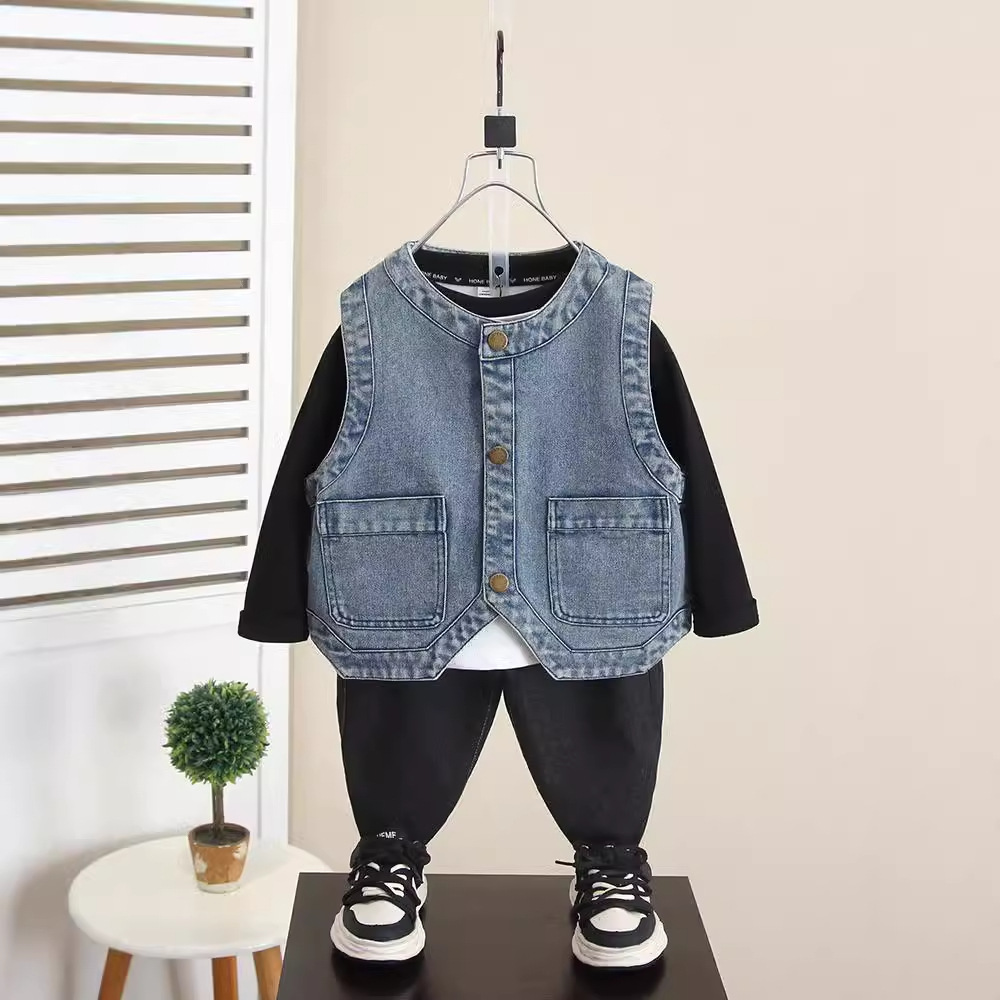 6260 chaleco de mezclilla para niños modelos de primavera y otoño 2024 nuevos niños de moda y guapo chaleco de ropa exterior top de otoño para bebés