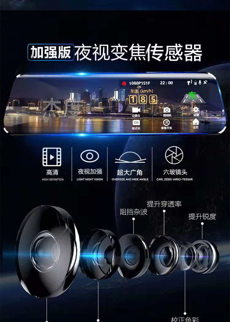 Dash Cam Rearview Mirror HD Night Vision Front and Rear Dual Recording