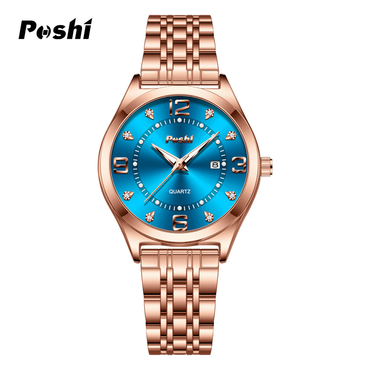 POSHI nuevo reloj para mujer, reloj con correa de acero, reloj impermeable para mujer, reloj de cuarzo de calendario, reloj para mujer