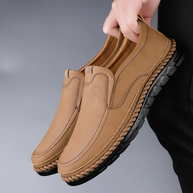 Кожа крупного рогатого скота большого размера мужская повседневная шитая кожаная обувь бобовая обувь мужская мягкая подошва мягкая кожа бренд Lefu обувь мужская универсальная мужская обувь