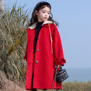 Children's double-sided cashmere overcoat 2023 autumn and winter New girls' wool Ni Zi Korean style western style hooded children's coat