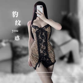 夜如梦性感情趣内衣女性感吊带豹纹短裙外贸弹力透视诱惑套装2379