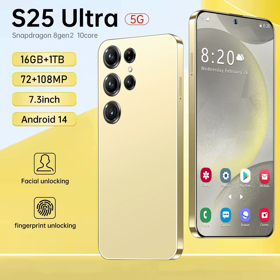(Кросс-бордерная торговля) S25, мобильный телефон, смартфон, 7,3 дюйма, широкий экран, Android 14