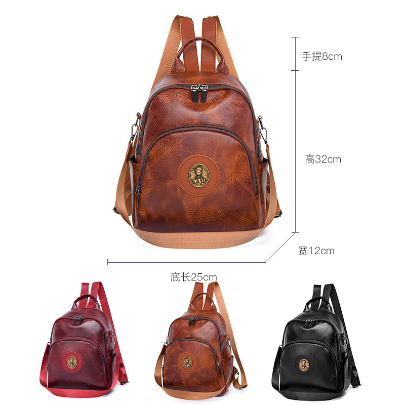 2024 nueva mochila retro bolsa de mujer de moda estilo coreano de cuero suave mochila de mujer de gran capacidad de moda bolsa de viaje de todo fósforo