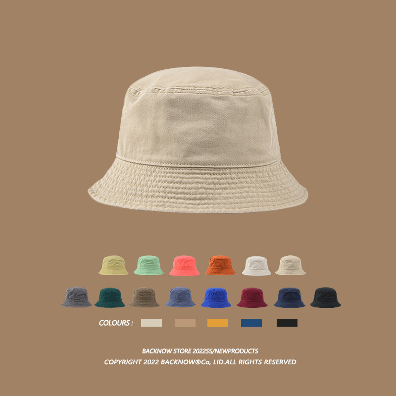 Spring and Summer Retro Solid Color Sunscreen Fisherman Hat Soft Top Black Basin Hat Men's and Women's All-match Face Showing Small Sun Hat Beige