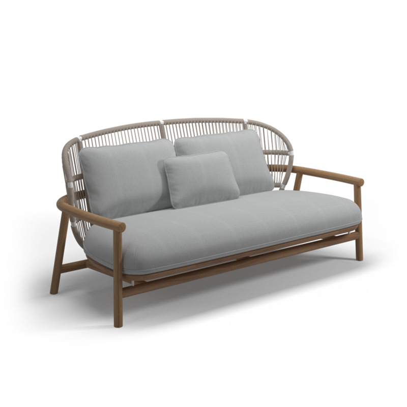 Sofá de madera maciza al aire libre patio teca de caña balcón villa impermeable diseño de protección solar combinación de silla de caña de ocio nórdica