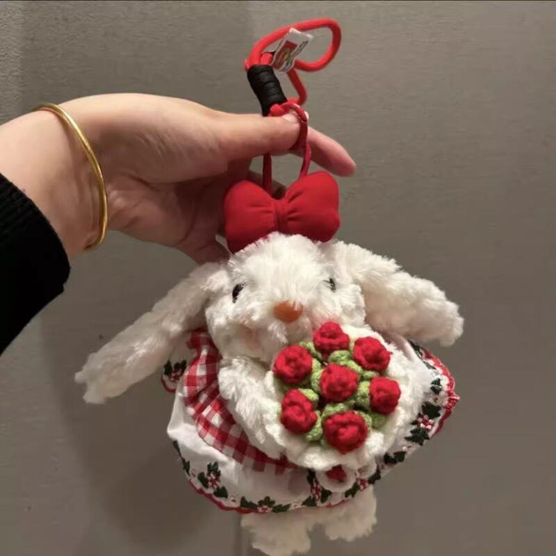 New Cute Plush Hanging Bunny Doll with Flowers, Adorable High-Appearance Dopamine Cute Item