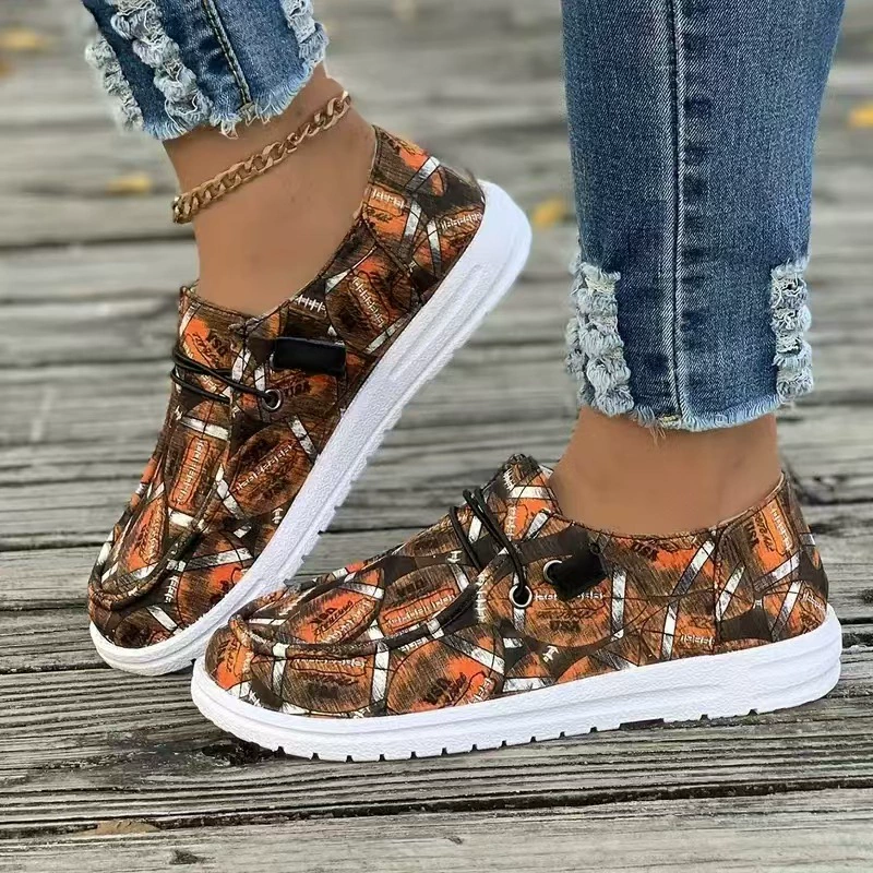 Трансграничная 2024 Весна и Осень Европа и США Новый большой размер лоскутный цвет светлый рот ленивый круглый шнуровка с толстой подошвой женская повседневная одиночная обувь