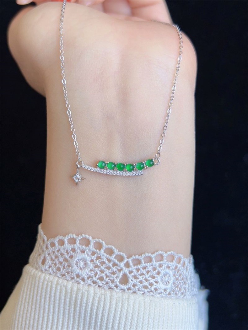 Vòng cổ ngọc bích tự nhiên bạc 925 mạ vàng mặt hồ lô phong thủy chi tiết 14