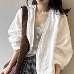苎麻开衫外套女2025年夏季新款法式轻奢防晒衫长袖衬衫上衣