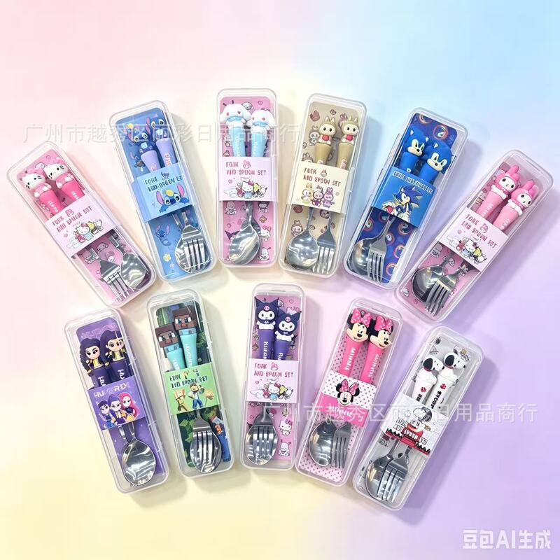 New Portable Cartoon Kuromi 430 Stainless Steel Tableware Two-Piece Student Fork and Spoon Set Stitch New Portable Cartoon Kuromi 430 Stainless Steel Tableware Two-Piece Student Fork and Spoon Set Stitch