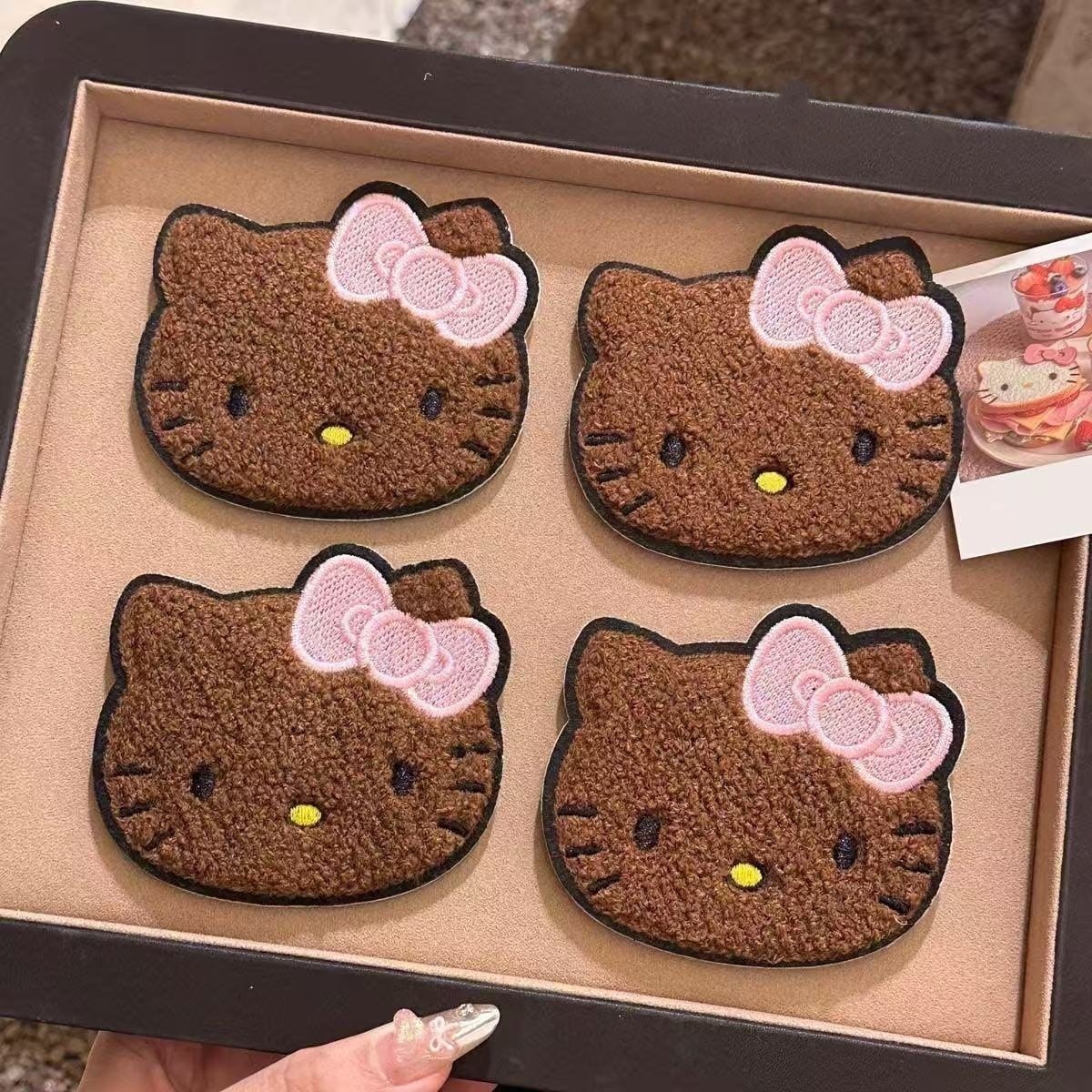 Black Leather Kt! Cute Cat Velcro Hairpin Bow Seamless Bangs Sticker to Organize Broken Hair Artifact Hair Accessories