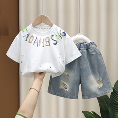 Boys summer suit fashionable baby short-sleeved clothes 2024 new fashionable children's casual summer thin T-shirt