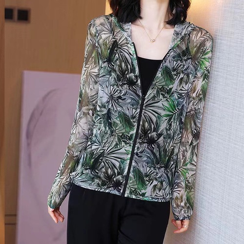 Women's Spring and Summer New Arrival Korean Style Loose Jacket Long Sleeve Hooded Mesh Sun Protection Top with Spandex