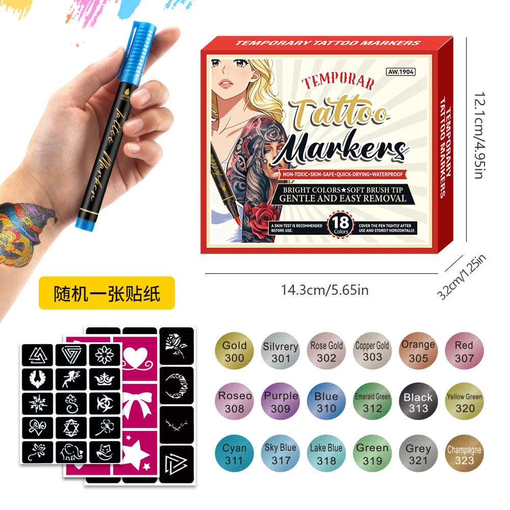 Pen de tatuaje temporal transfronterizo pen de marca de cabeza suave pen de dibujo desechable pen de dibujo fiesta diy pen de pintura de piel