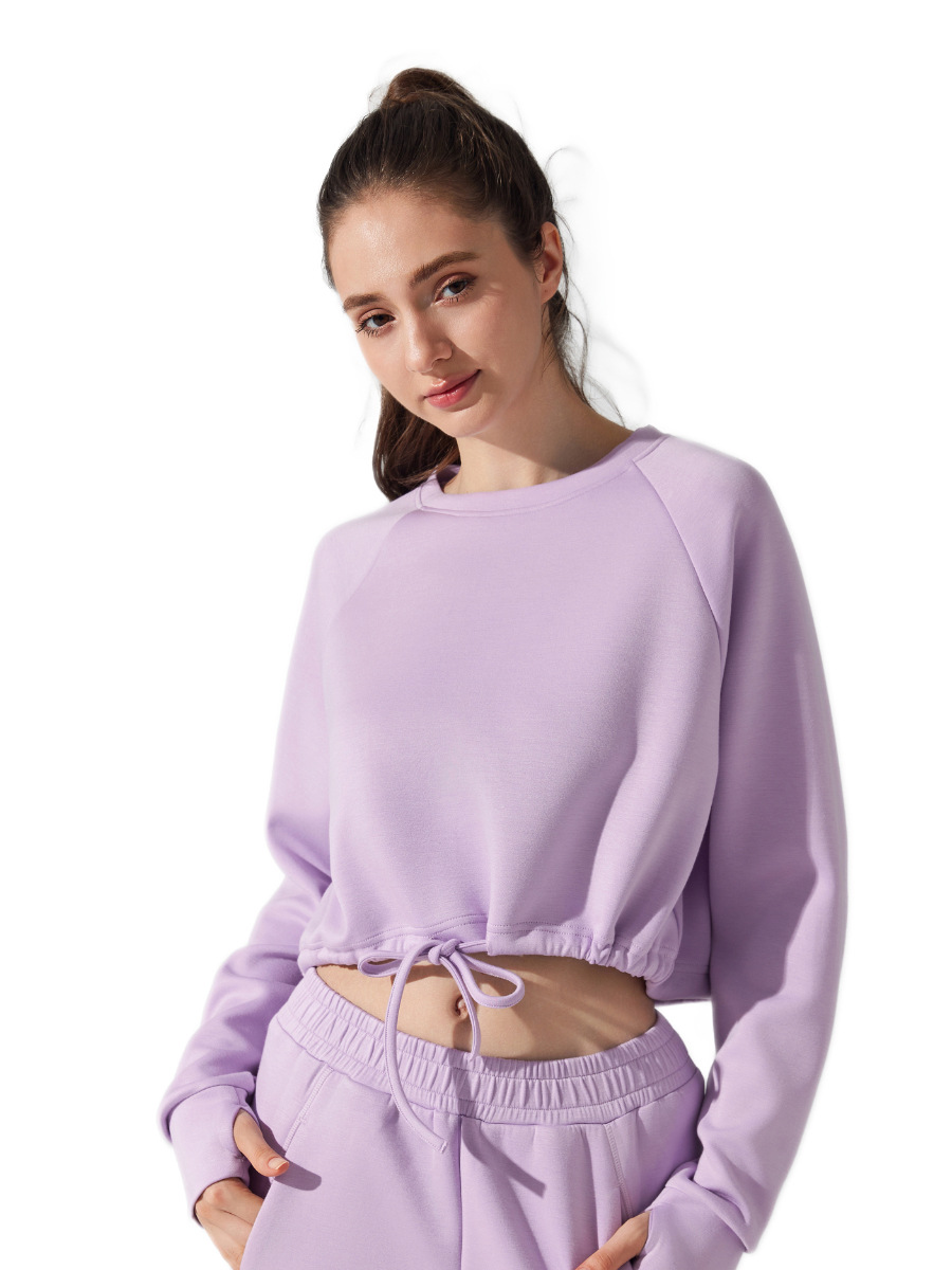 Cómodo camisa de cuello redondo deportivo fitness ropa de yoga casual versátil chaqueta suelta pilates de manga larga chaqueta
