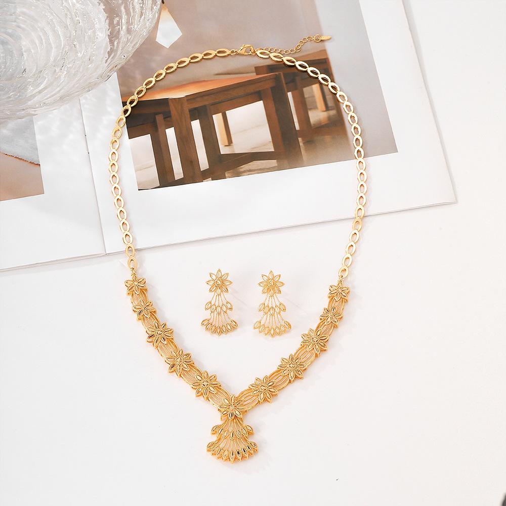 Opciones transfronterizas europeas y estadounidenses de pendientes collares joyas set joyas de mujer joyas de orejas dos piezas set hermosa joyas de moda de Oriente Medio image 4