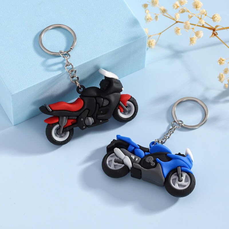 Cross-border Hot Selling Cartoon Three-dimensional Soft Rubber Motorcycle Doll Keychain Car Keychain Bag Pendant