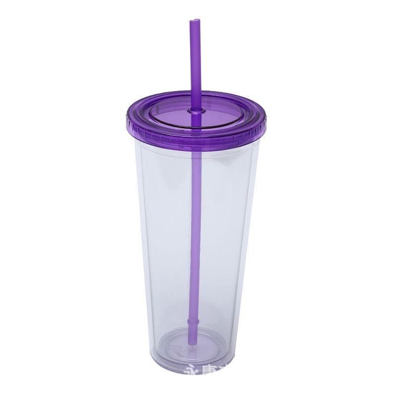En stock suministro directo transfronterizo 24oz taza de plástico de doble capa de gran capacidad con tapa se puede personalizar LOGO taza portátil COMO taza de paja