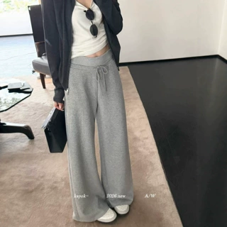 清仓不退换 早秋韩系通勤风百搭遮肉显瘦纯色抽绳阔腿休闲裤63011