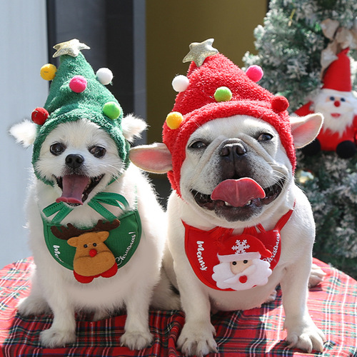 Dogs, cats, pets, Christmas hats, saliva scarves, neck scarves, bellybands, Teddy poodles, Pomeranian autumn and winter clothes and supplies