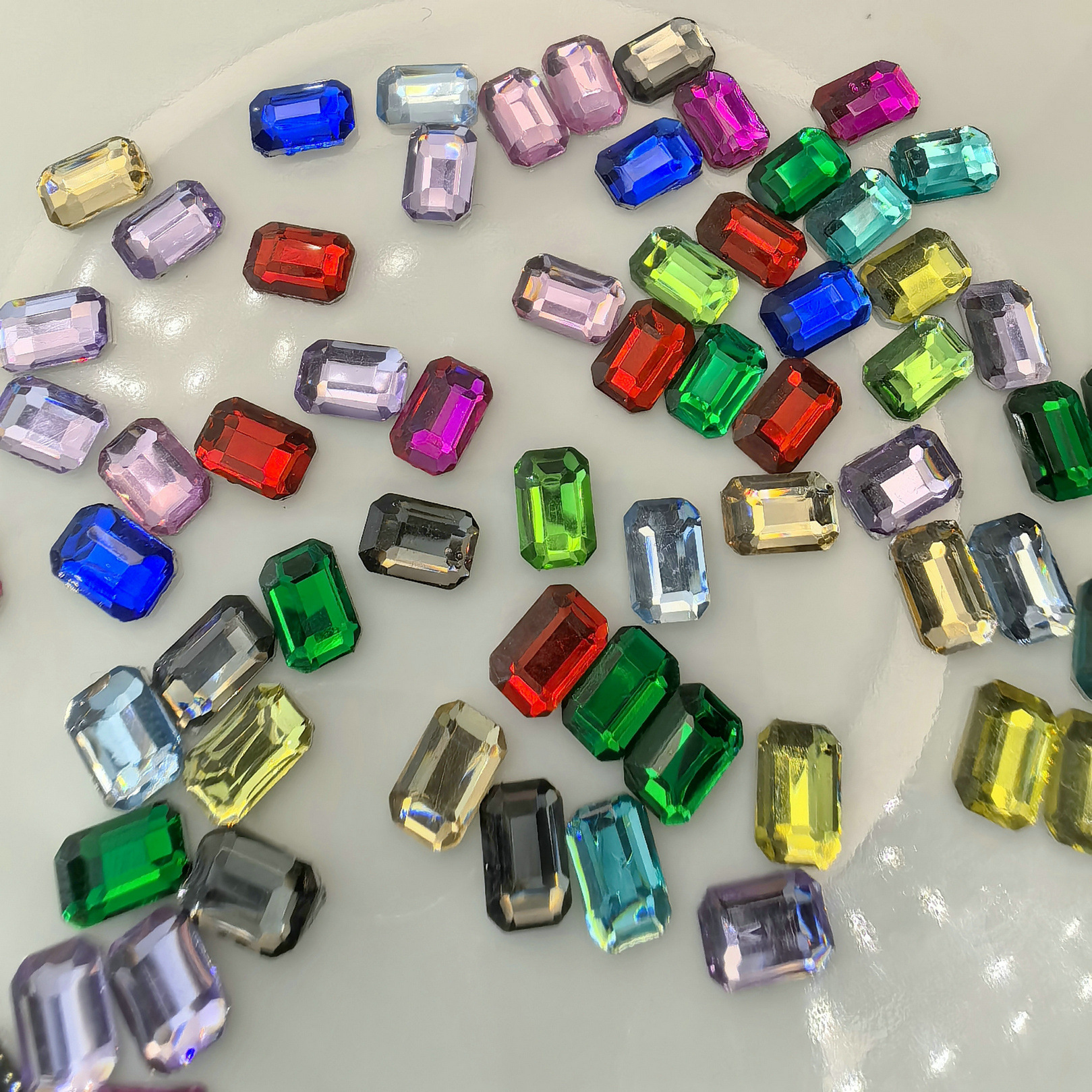 5.4.004,八角方钻超闪白色透明平底异形钻长方形钻指甲树