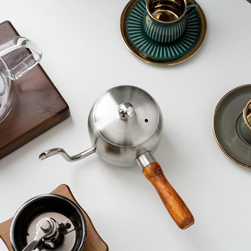 Hanging ear coffee hand brewing kettle, thin mouth kettle, wooden handle, stainless steel v60 filter cup, smart cup, sharing pot, coffee pot set