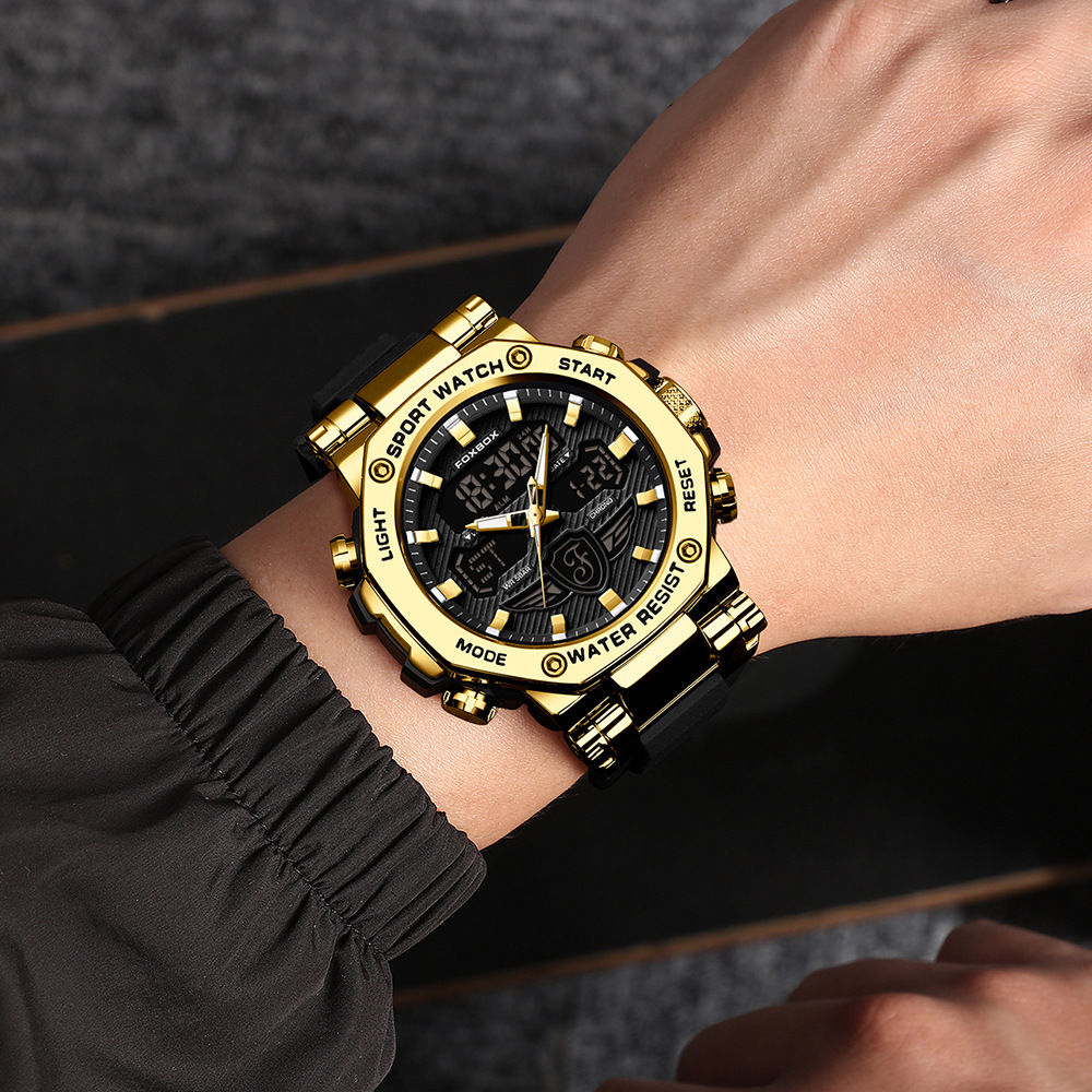 FOXBOX Reloj electrónico de doble pantalla para hombre Reloj electrónico impermeable Reloj despertador cronógrafo luminoso Reloj deportivo para estudiantes 0062