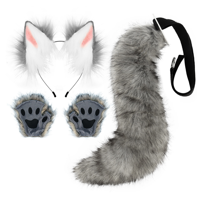キツネの耳のカチューシャ獣の尾のハロウィンのセットの獣の爪のシミュレーションのぬいぐるみの耳のcosの装飾|undefined