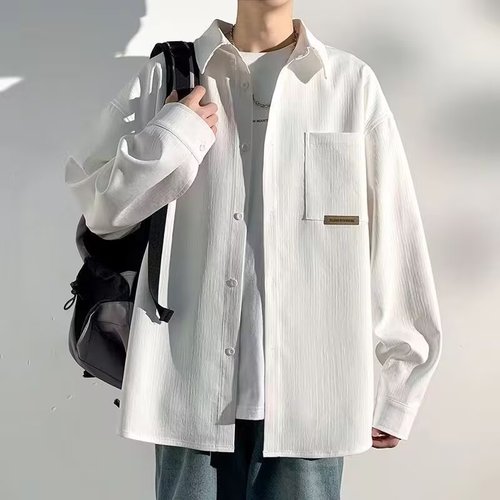 Letter Long-Sleeve Shirt Japanese Hong Kong Style Ins Loose Shirt for Men Summer Trendy Versatile Casual Outerwear