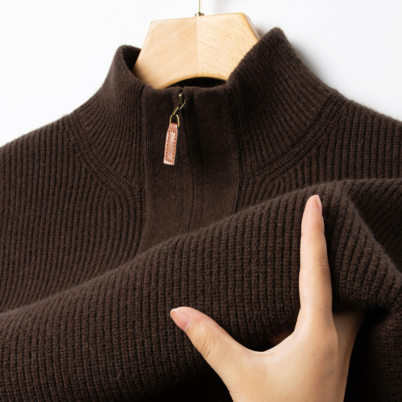 카운터 내몽골 워스트 스웨터 남성용 두꺼운 따뜻한 반 터틀넥 지퍼 중년 남성용 루즈 니트 스웨터