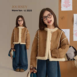 面包仔女童加绒外套秋冬款儿童韩版洋气宝宝冬季麂皮绒加厚大衣