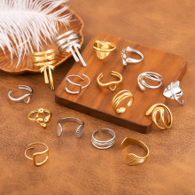 欧美时尚不锈钢简约镂空几何戒指女士个性潮流开口可调节钛钢指环