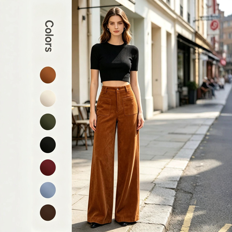 New European and American cross-border solid-color, fashionable, versatile, slim-fit, drapey, high-end, casual, petite, narrow-leg straight pants for women